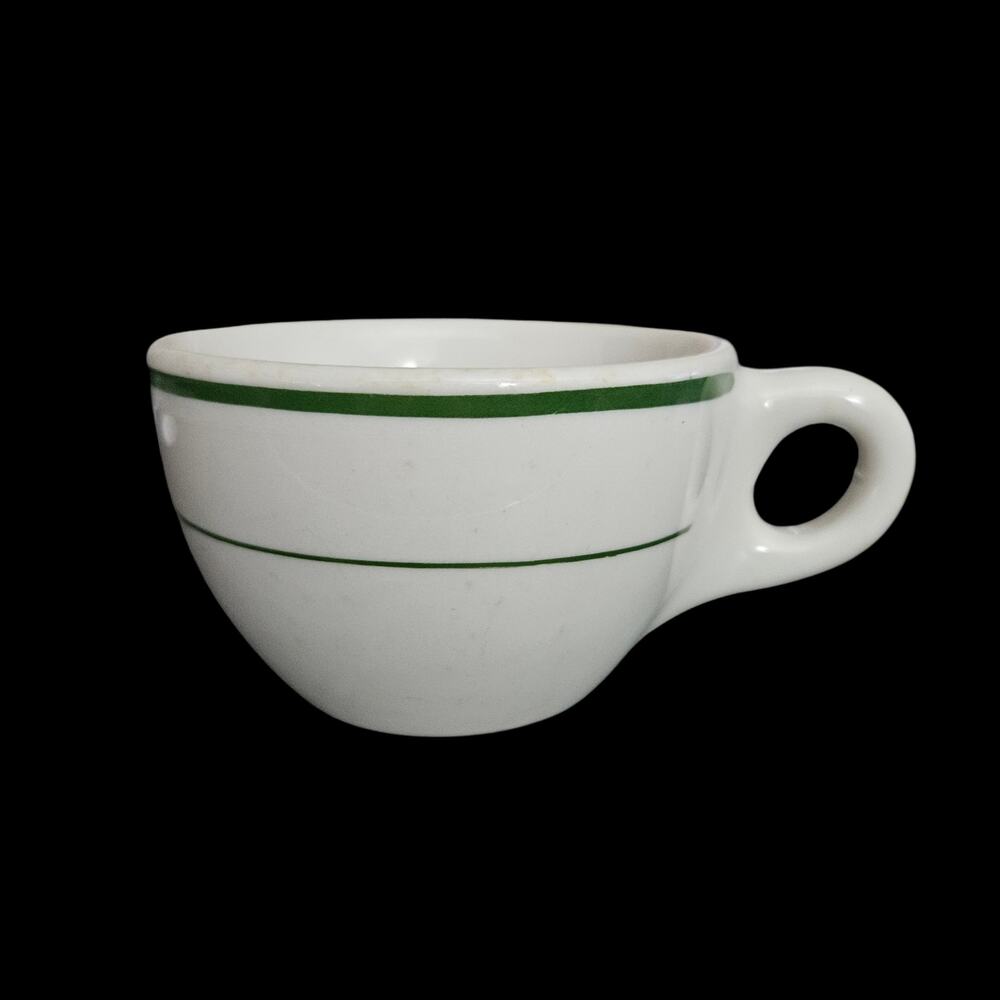 Vintage Buffalo China Green Stripe Restaurant Ware Coffee Cups Set of 4 USA